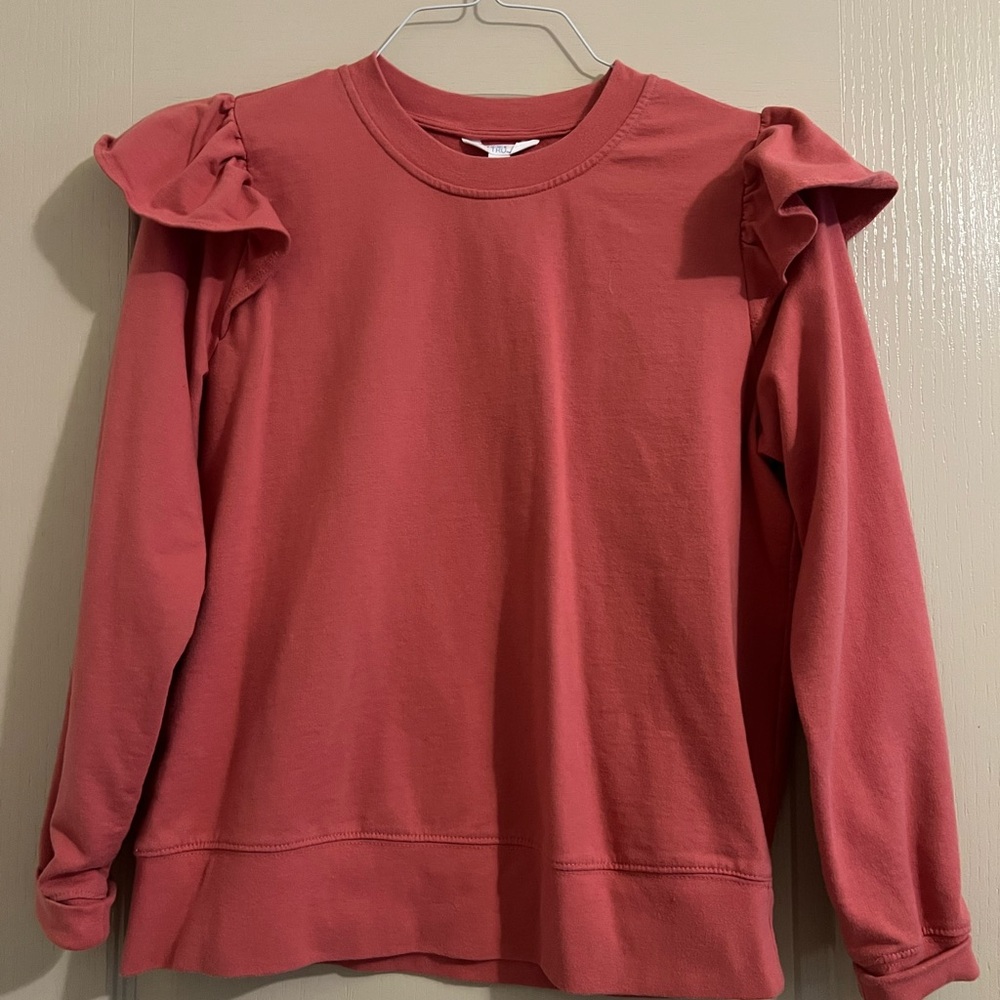 Time and Tru Women's Ruffled Sleeve Sweatshirt - Red
